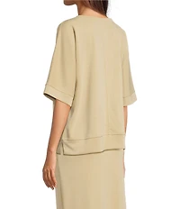 Calessa Knit Modal Stripe Round Neck Elbow Length Sleeve Tunic