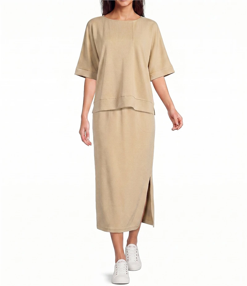 Calessa Knit Modal Stripe Round Neck Elbow Length Sleeve Tunic