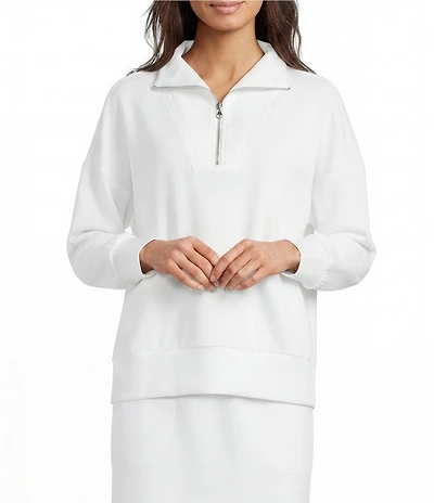 Calessa Coordinating Knit Modal Zip Funnel Neck Long Sleeve Tunic