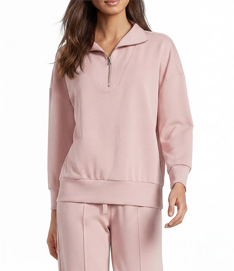 Calessa Coordinating Knit Modal Zip Funnel Neck Long Sleeve Tunic