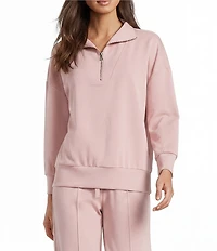 Calessa Coordinating Knit Modal Zip Funnel Neck Long Sleeve Tunic