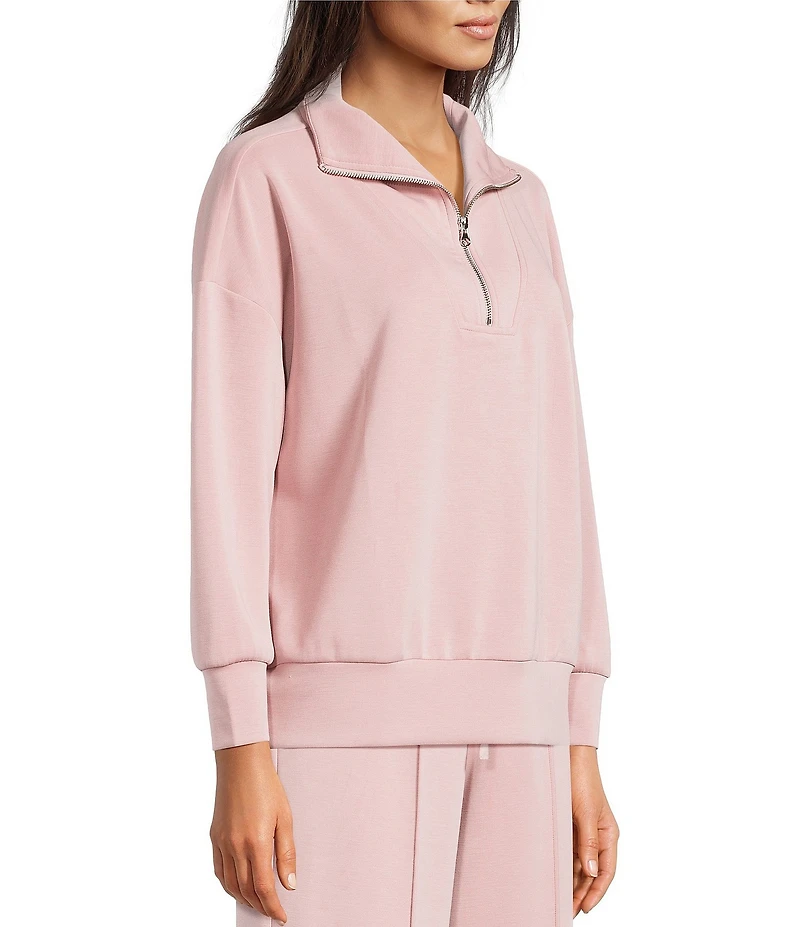 Calessa Coordinating Knit Modal Zip Funnel Neck Long Sleeve Tunic