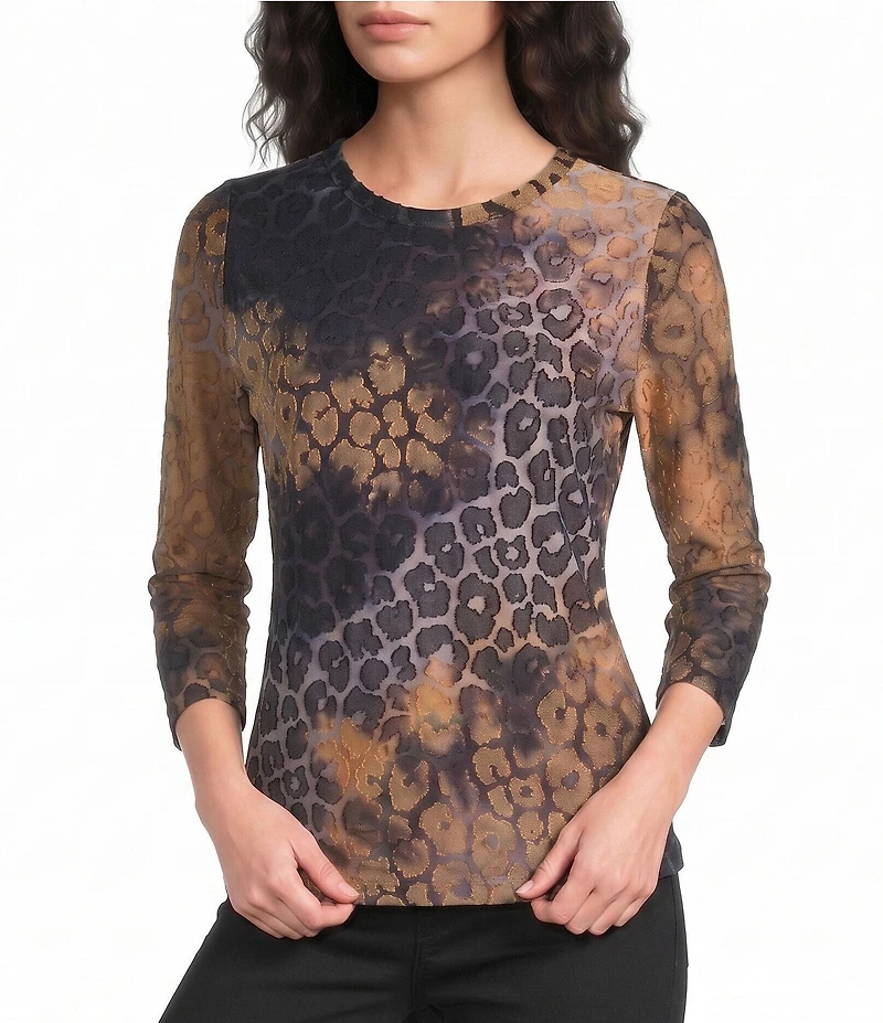 Calessa Knit Printed Scoop Neck 3/4 Sleeve Tee