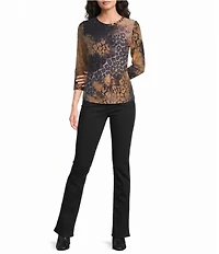 Calessa Knit Printed Scoop Neck 3/4 Sleeve Tee