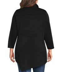 Calessa Plus Size Knit Quarter Zip Band Collar 3/4 Sleeve Tunic