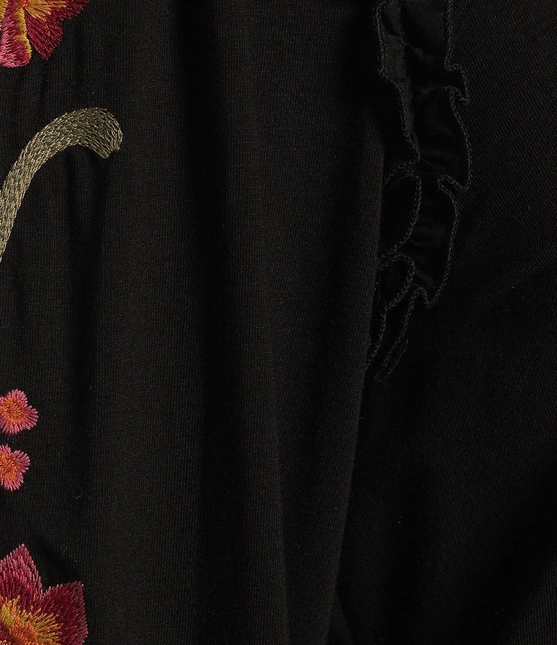 Calessa Knit Round Neck 3/4 Embroidered Sleeve Blouse