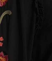 Calessa Knit Round Neck 3/4 Embroidered Sleeve Blouse