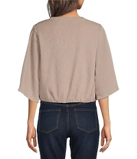 Calessa Knit Round Neck Elbow Length Sleeve Elastic Hem Top