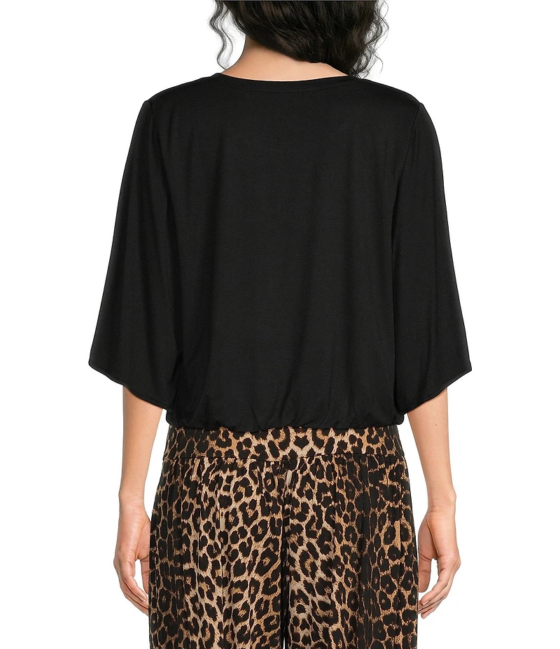 Calessa Knit Round Neck Short Sleeve Elastic Hem Top
