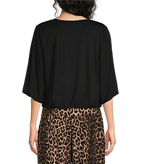 Calessa Knit Round Neck Short Sleeve Elastic Hem Top