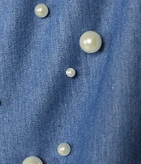 Calessa Knit Split V-Neck Beaded Short Balloon Sleeve A-Line Belted Dress