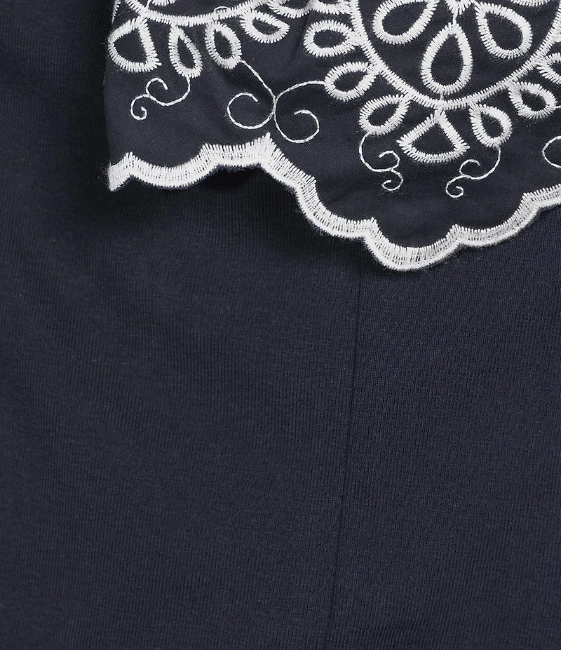 Calessa Knit Stretch Crew Neck Embroidered Short Sleeve Top