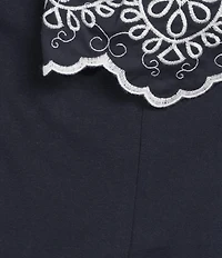 Calessa Knit Stretch Crew Neck Embroidered Short Sleeve Top