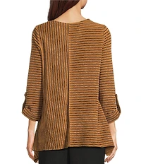 Calessa Knit Stripe Crew Neck 3/4 Sleeve Asymmetric Hem Tunic