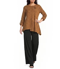 Calessa Knit Stripe Crew Neck 3/4 Sleeve Asymmetric Hem Tunic