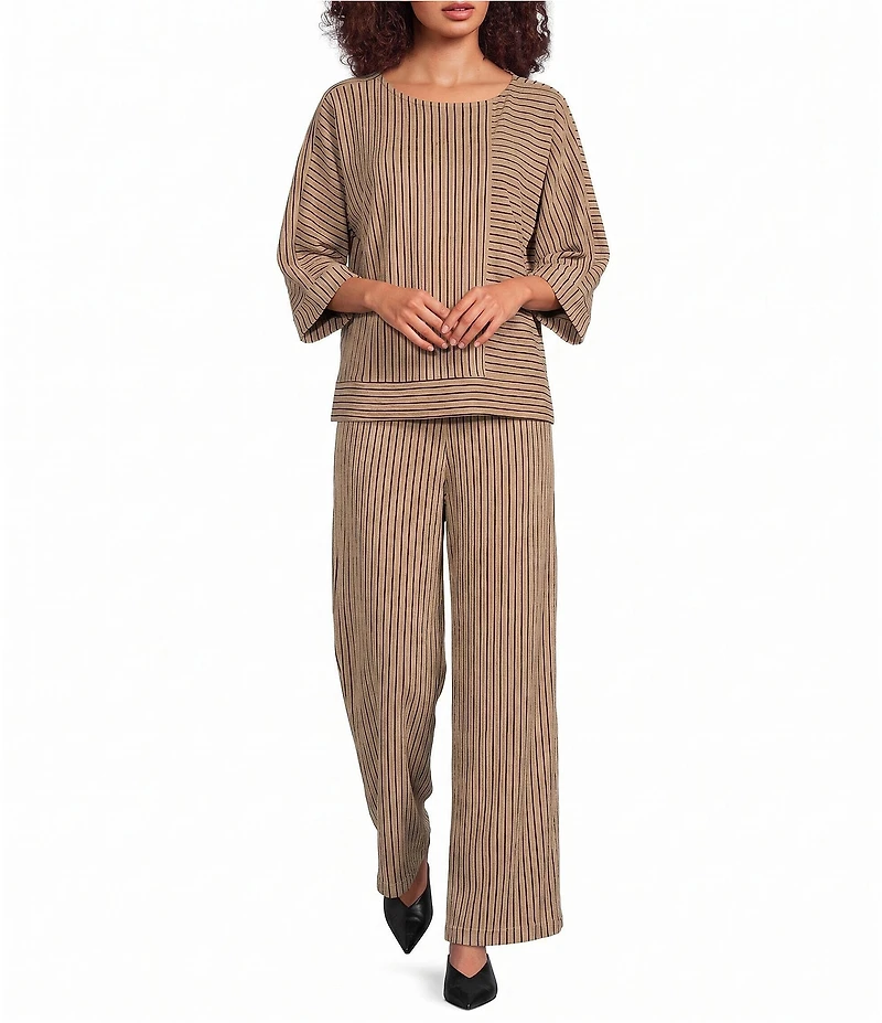 Calessa Knit Stripe Wide Leg Pull-On Ankle Coordianting Pants