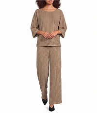 Calessa Knit Stripe Wide Leg Pull-On Ankle Coordianting Pants