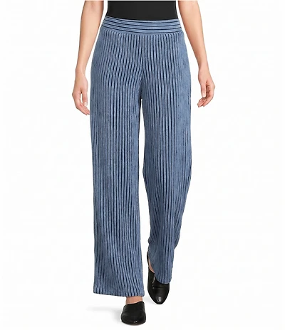 Calessa Coordinating Knit Stripe Wide Leg Pull-On Ankle Pants