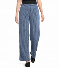 Calessa Coordinating Knit Stripe Wide Leg Pull-On Ankle Pants