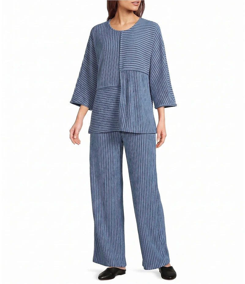 Calessa Coordinating Knit Stripe Wide Leg Pull-On Ankle Pants