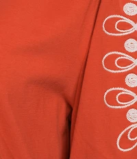 Calessa Knit V-Neck Embroidered Elbow Puff Sleeve Top