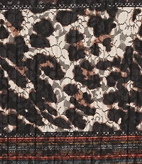 Calessa Mesh Animal Border Print Split V-Neck Long Sleeve Tunic