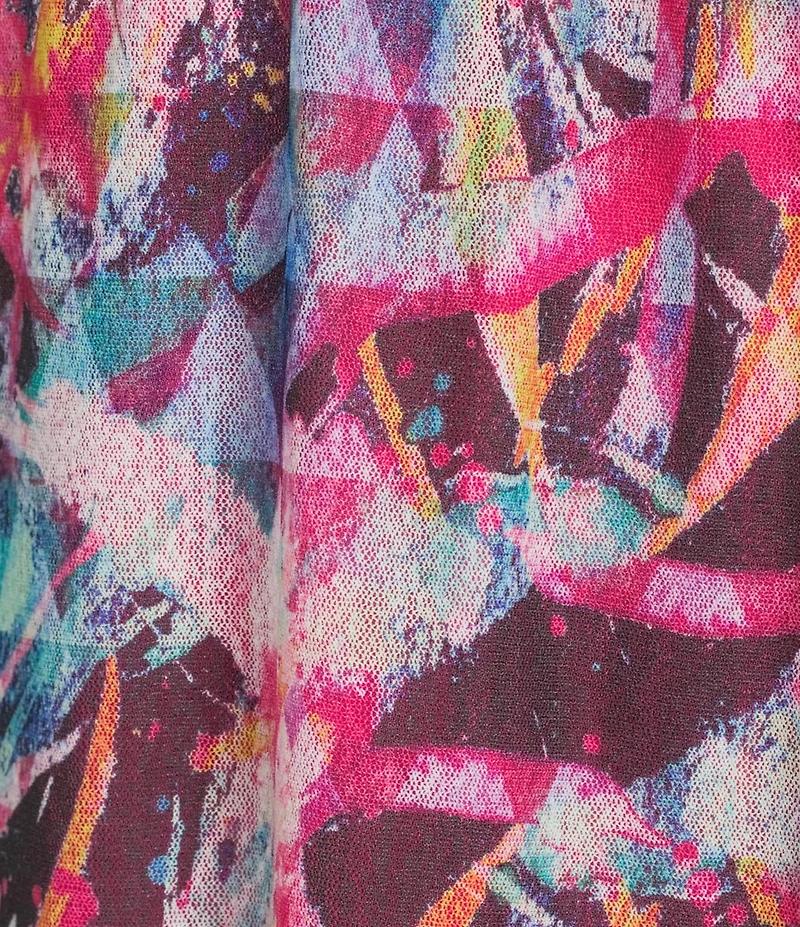Calessa Mesh Knit Abstract Floral Square Neck Elbow Sleeve Tunic