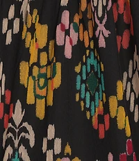 Calessa Mesh Knit Abstract Ikat Print Square Neck Elbow Sleeve Tunic