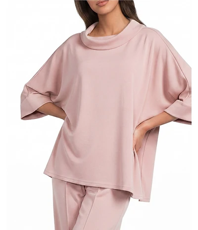 Calessa Coordinating Modal Knit Cowl Neck Elbow Length Sleeve Tunic