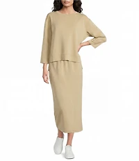 Calessa Modal Knit Crew Neck Long Sleeve Top