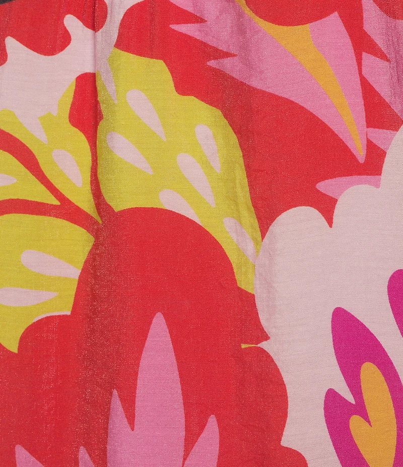 Calessa Modern Abstract Print Ruffled Split V-Neck Short Sleeve Tunic