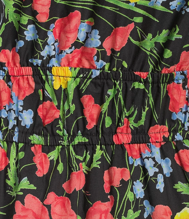 Calessa Modern Floral Split V-Neck Short Sleeve Tiered Maxi Dress