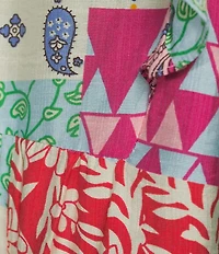 Calessa Modern Mosaic Embroidered Split V-Neck Ruffle Cap Sleeve Tunic