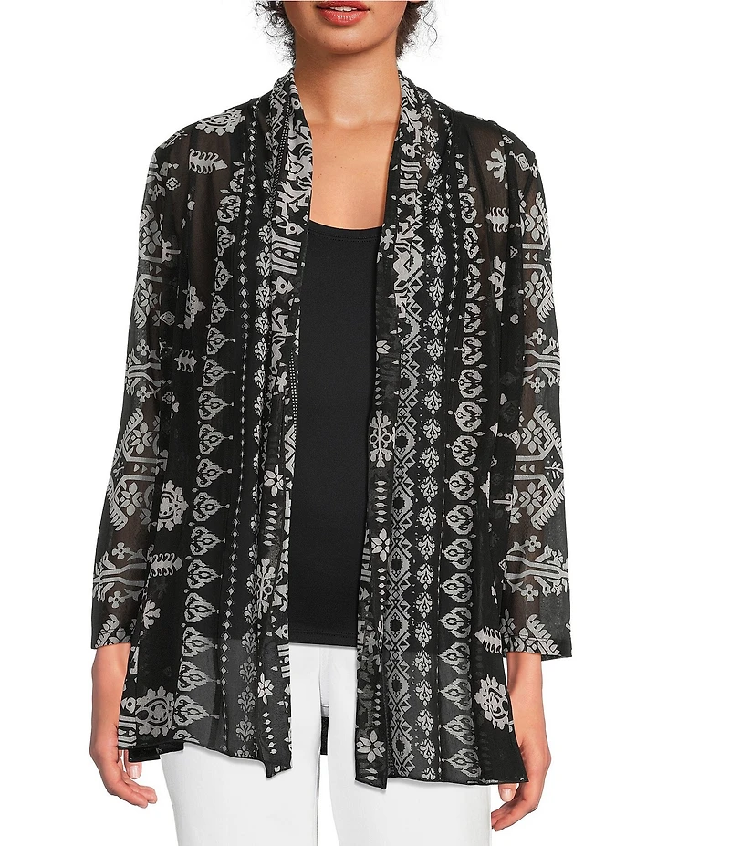 Calessa Modern Mosaic Shawl Collar Open Front Cardigan