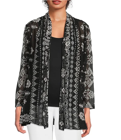 Calessa Modern Mosaic Shawl Collar Open Front Cardigan
