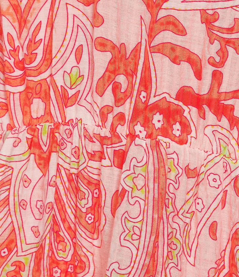 Calessa Paisley V-Neck 3/4 Bishop Sleeve Tiered Maxi Dress