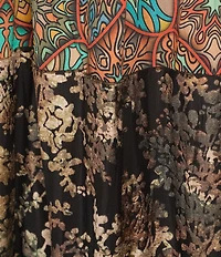 Calessa Patchwork Animal Print V-Neck Wrist Length Sleeve Midi Dress