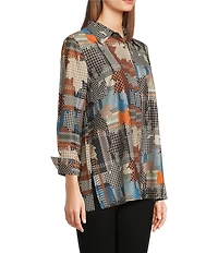 Calessa Patchwork Check Point Collar Long Sleeve Tunic