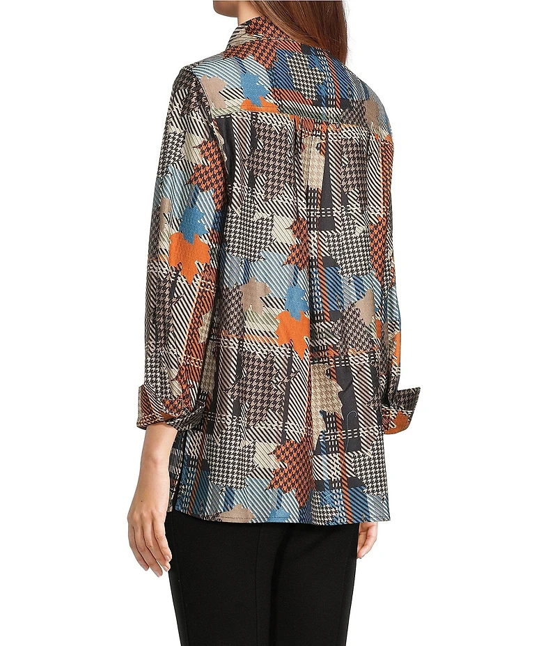 Calessa Patchwork Check Point Collar Long Sleeve Tunic