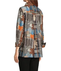 Calessa Patchwork Check Point Collar Long Sleeve Tunic