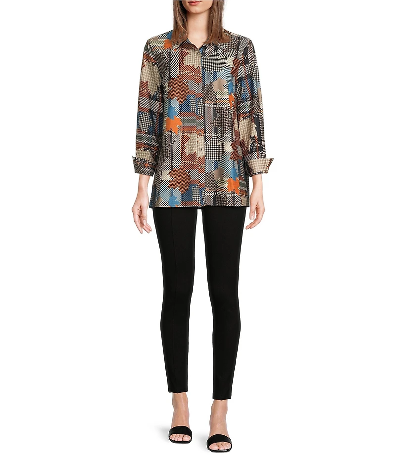 Calessa Patchwork Check Point Collar Long Sleeve Tunic