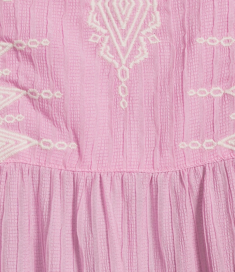 Calessa Patchwork Embroidered Square Neck Short Sleeve Tunic