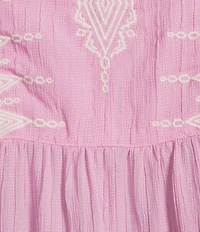 Calessa Patchwork Embroidered Square Neck Short Sleeve Tunic