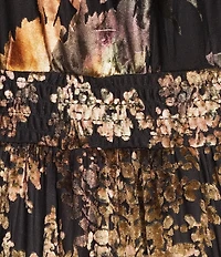 Calessa Patchwork Print Split V-Neck Wrist Sleeve Tiered Comfort Maxi Dress