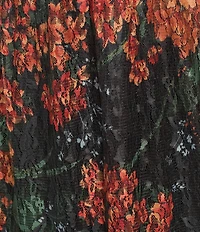 Calessa Petite Size Autumn Floral V-Neck 3/4 Sleeve Smocked Waist Tiered A-Line Midi Dress