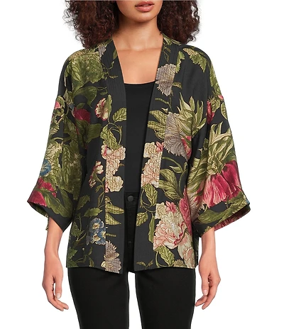 Calessa Petite Size Autumn Garden Print Coordinating Open-Front Kimono