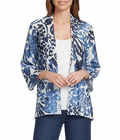 Calessa Petite Size Burnout Dip Dye Draped Collar Wrist Length Sleeve Open Front Cardigan