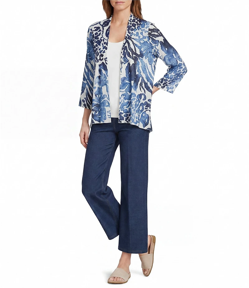Calessa Petite Size Burnout Dip Dye Draped Collar Wrist Length Sleeve Open Front Cardigan