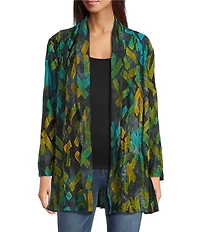 Calessa Petite Size Burnout Knit Tie-Dye Long Sleeve Open-Front Cardigan