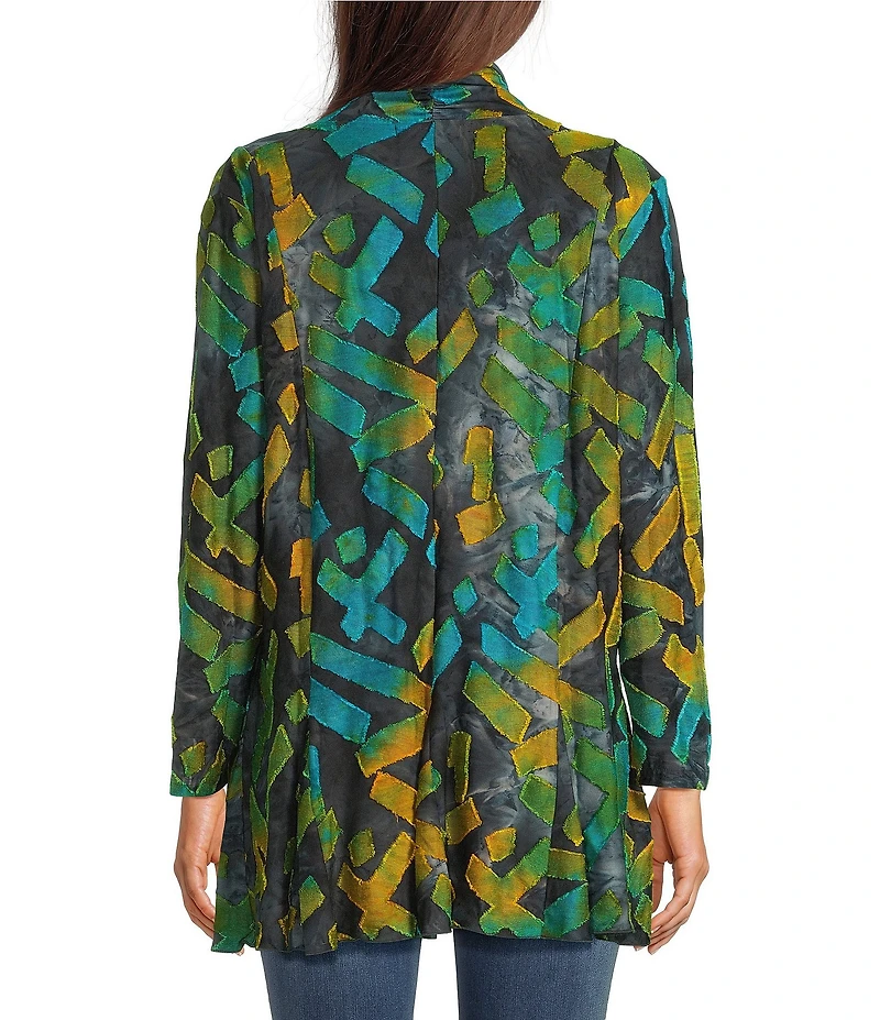 Calessa Petite Size Burnout Knit Tie-Dye Long Sleeve Open-Front Cardigan